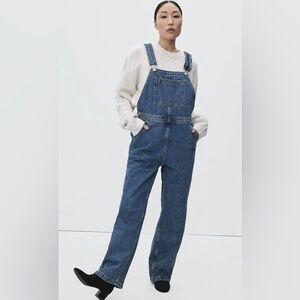 Everlane Organic Cotton The Bib Overalls Medium Wash Denim Size 6